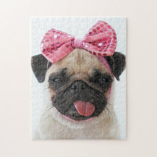 Quebra-cabeça Pug com Arco rosa