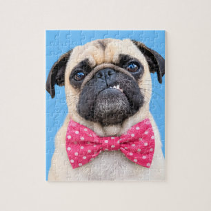 Quebra-cabeça Pug com Laço Rosa
