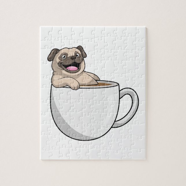 Quebra-cabeça Pug com Xícara de Café (Vertical)