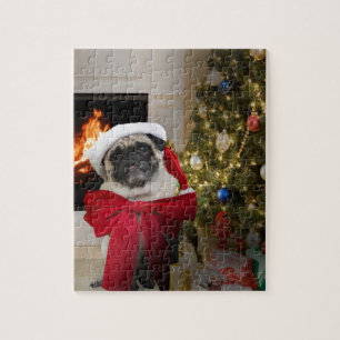 Quebra-cabeça Pug de Misha que veste um arco para o feriado do