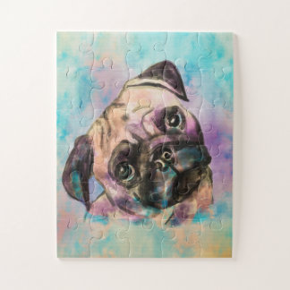 Quebra-cabeça Pug dog Watercolor Portrait