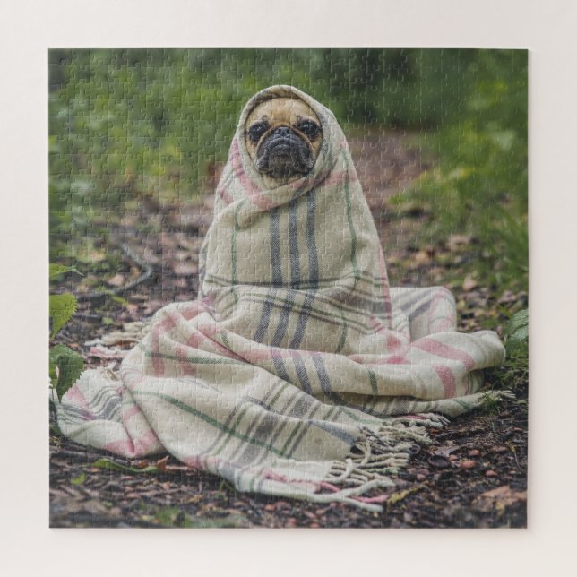 Quebra-cabeça Pug em um Cobertor (Vertical)