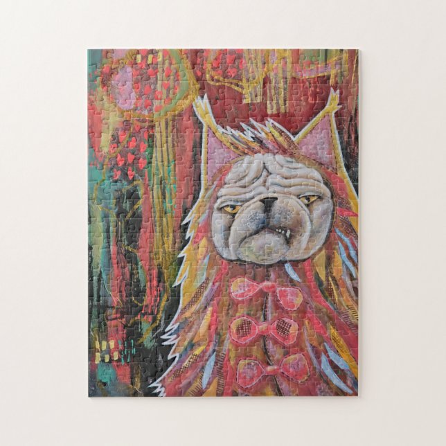 Quebra-cabeça Pug Fingindo, uma colagem abstrata de mascaramento (Vertical)