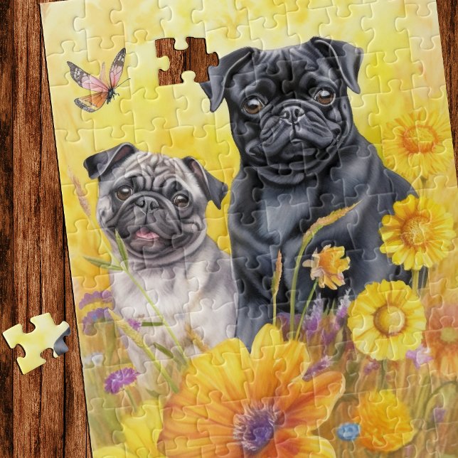 Quebra-cabeça Pugs Fawn Black Yellow Willows Cachorros Cachorros (Criador carregado)