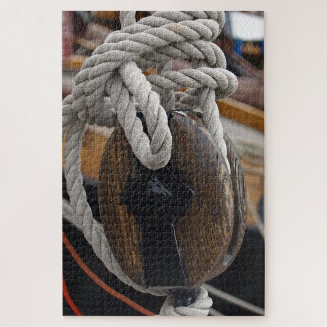 Quebra-cabeça pulley wood, houten katrol (Vertical)