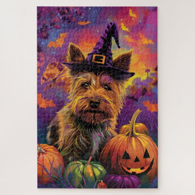 Quebra-cabeça Pumpkin de Bruxa de Terrier Halloween, australiano (Vertical)
