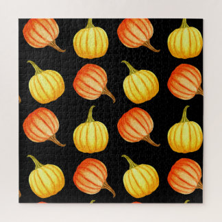 Quebra-cabeça Pumpkin Laranja: Padrão De Aquarela Sem Costura.