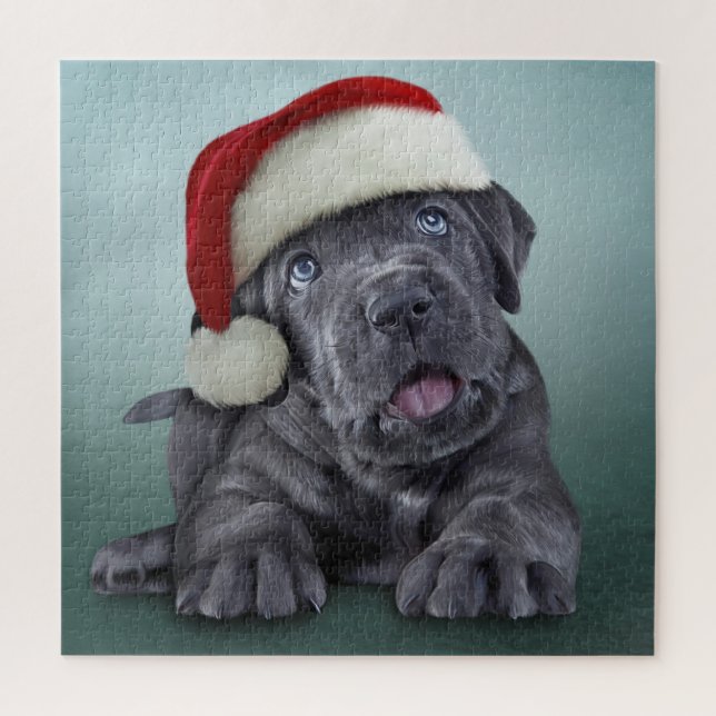 Quebra-cabeça Puppy Cane Corso em chapéu vermelho de Papai Noel (Vertical)