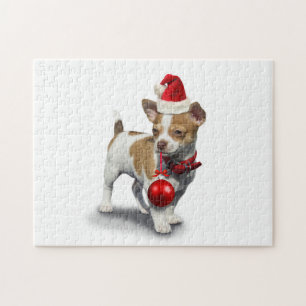 Quebra-cabeça Puppy com chapéu de natal e Ball
