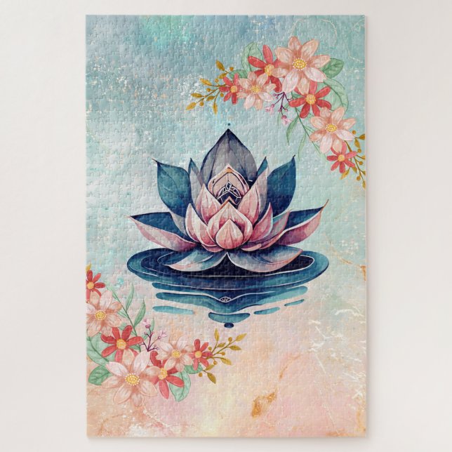 Quebra-cabeça Pureza Decorativa – Serenidade do Lótus Rosa (Vertical)