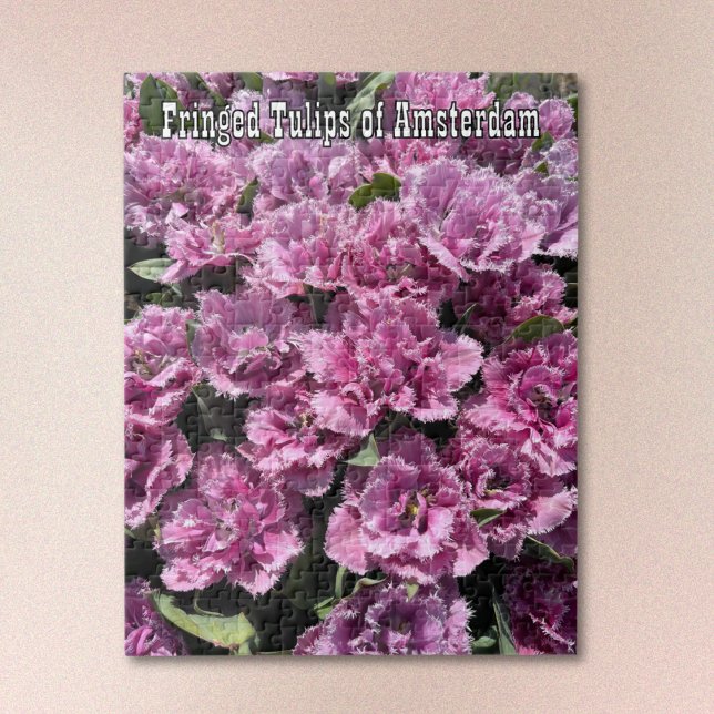 Quebra-cabeça Purple Fringed Tulips of Amsterdam Jigsaw Puzzle (Text is optional. Select Personalization to backspace it out.)