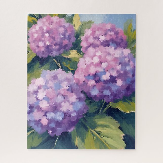 Quebra-cabeça Purple Hydrangeas Floral Watercolor Painting (Vertical)