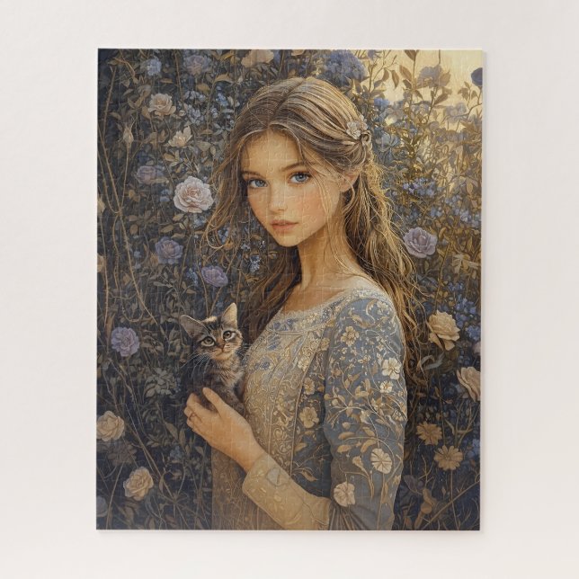 Quebra-cabeça  Puzzle 500 Pièces - Jeune fille et son chat (Vertical)