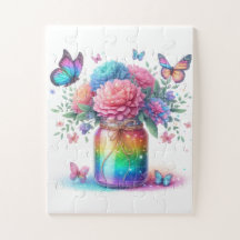Puzzle-Arco-íris Borboleta e Flor Glitter
