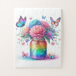Quebra-cabeça Puzzle-Arco-íris Borboleta e Flor Glitter 