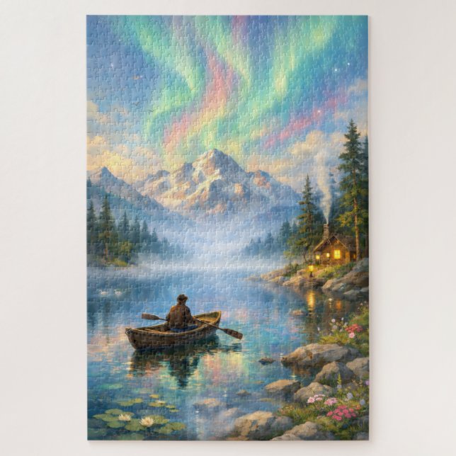 Quebra-cabeça Puzzle - Aurores boréales au lac  (Vertical)