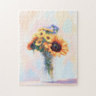 Quebra-cabeça Puzzle de Arte Floral com Buquê de Girassóis
