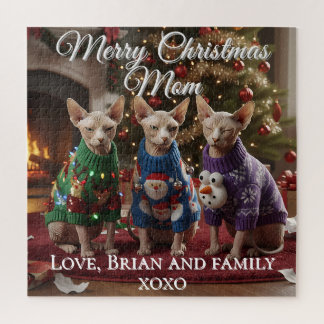 Quebra-cabeça Puzzle de Foto Engraçada de Natal de Gatos Sphynx