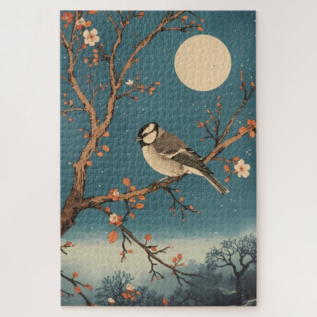 Quebra-cabeça Puzzle - Moonlit Bird on Blossom Branch (Vertical)