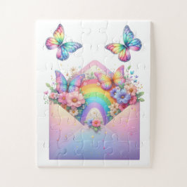 Quebra-cabeça Puzzle- Rainbow Glitter Butterfly & Flower 