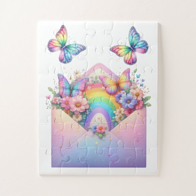 Quebra-cabeça Puzzle- Rainbow Glitter Butterfly & Flower  (Vertical)