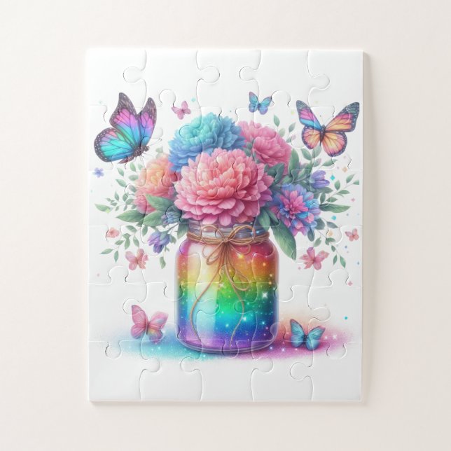 Quebra-cabeça Puzzle-Rainbow Glitter Butterfly & Flower  (Vertical)