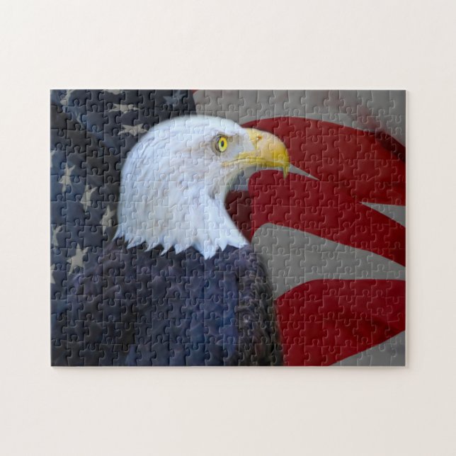 Quebra-cabeça Puzzle with Gift Box/Bald Eagle with American Flag (Horizontal)