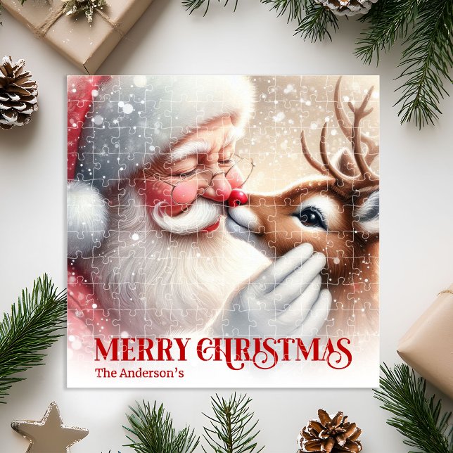 Quebra-cabeça Puzzles de Natal Personalizados Clássicos do Papai (Classic Santa Rudolph Custom Christmas Puzzle Kids)