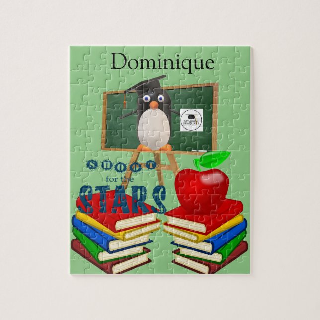 Quebra-cabeça Puzzles Escola de Pinguim Branco e Preto Aluno (Vertical)