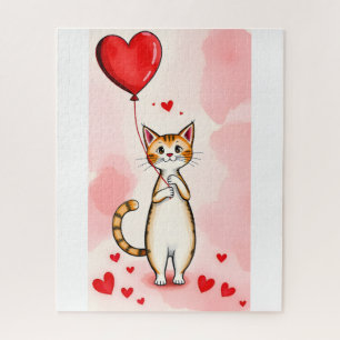 Quebra-cabeça Puzzles Gato Corações Vermelhos Feliz Dia dos Namo