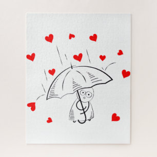 Quebra-cabeça Puzzles Guarda-Chuva Corações Vermelhos Feliz Dia
