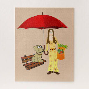 Quebra-cabeça Puzzles Hippie Cachorro Vermelho Guarda-Chuva
