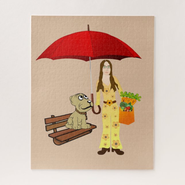 Quebra-cabeça Puzzles Hippie Cachorro Vermelho Guarda-Chuva (Vertical)