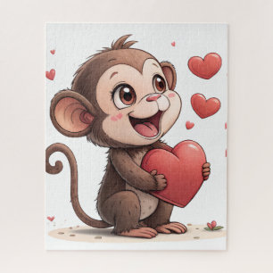 Quebra-cabeça Puzzles Macaco Corações Vermelhos Feliz Dia dos Na