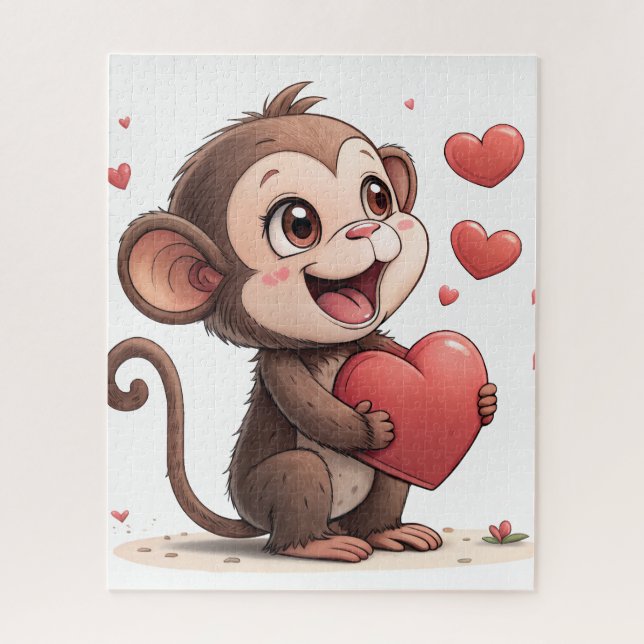 Quebra-cabeça Puzzles Macaco Corações Vermelhos Feliz Dia dos Na (Vertical)