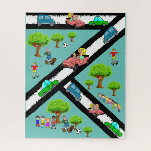Quebra-cabeça Puzzles Parque Carros Crianças Brincando Cachorro