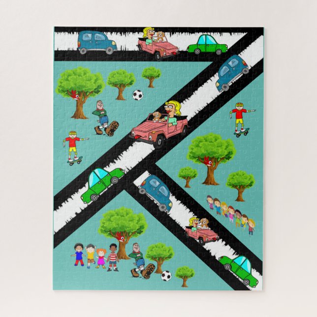 Quebra-cabeça Puzzles Parque Carros Crianças Brincando Cachorro (Vertical)