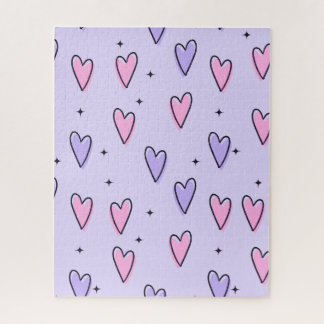 Quebra-cabeça Puzzles Purple Pink Hearts Happy Valentine's Day
