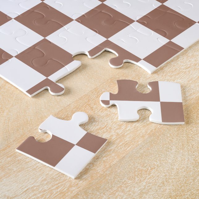 Quebra-cabeça Quadrados xadrez marrom mocha branco geométrico re (Lateral)