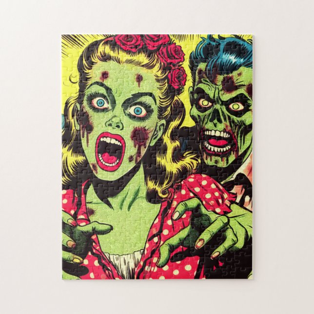 Quebra-cabeça Quadrinhos Retro de Casal Zumbi (Vertical)