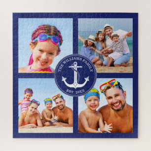 Quebra-cabeça Quadro Azul de Colagem de Fotos da Família de Ân