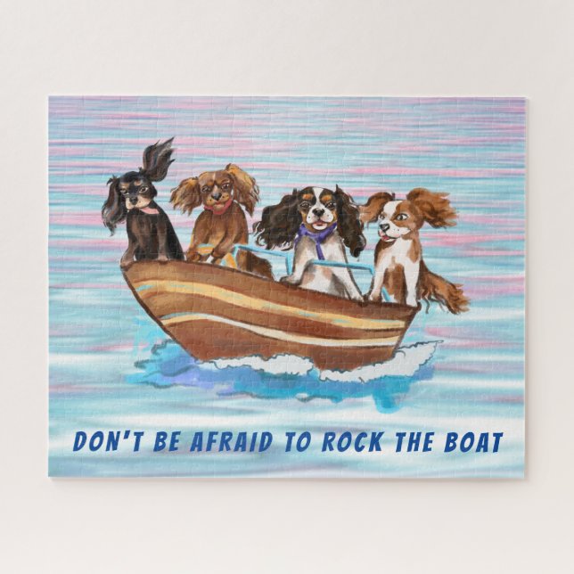 Quebra-cabeça Quatro Cavaleiros Rei Charles Spaniels em um Barco (Horizontal)