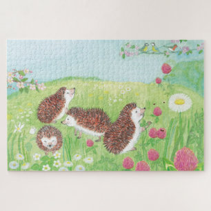 Quebra-cabeça Quatro Pequenos Hedgehogs no Prado