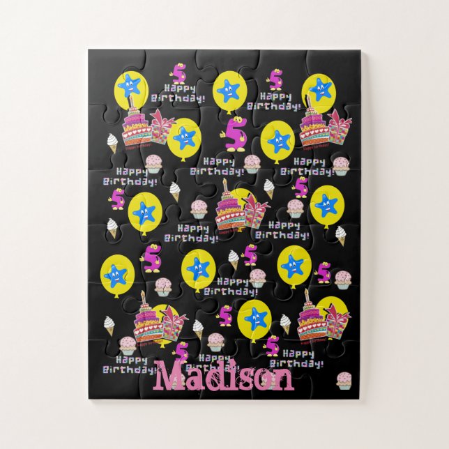 Quebra-cabeça Quebra-cabeça, Feliz aniversário de 5, #5 Preto (Vertical)