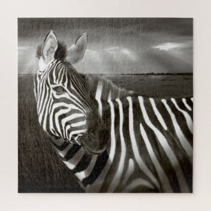 Quebra-cabeça Quênia. Preto e branco de zebra e planície.