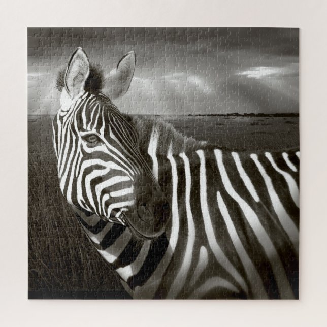 Quebra-cabeça Quênia. Preto e branco de zebra e planície. (Vertical)