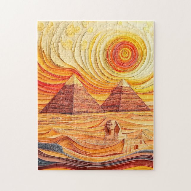 Quebra-cabeça Quilling Pôr do Sol nas Pirâmides e Esfinge (Vertical)