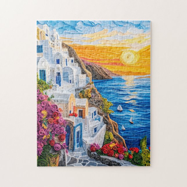 Quebra-cabeça Quilling Sunset em Santorini Oia (Vertical)