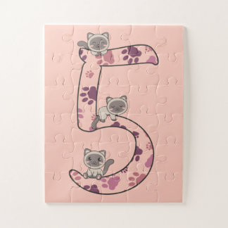 Quebra-cabeça Quinto Aniversário Do Gato Siamês Para Crianças Ga