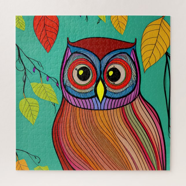 Quebra-cabeça Quirky Colorful Folk Art Abstrato Owl (Vertical)